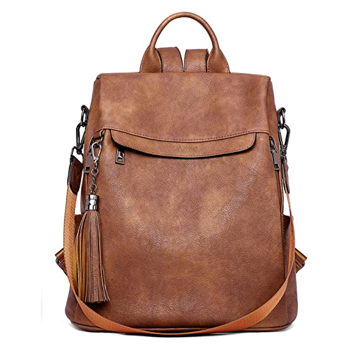 Mochila grande de cuero para viajes con correa para los hombros