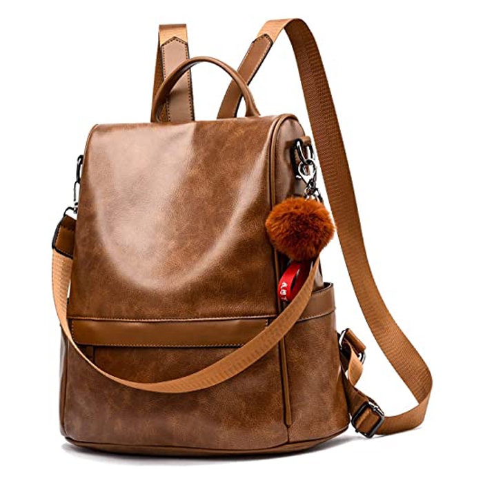 Mochila de cuero con borla de moda, bolso de hombro