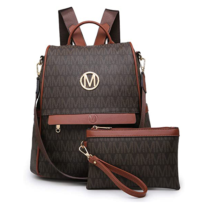 Mochila de cuero sintético antirrobo más billetera ligera