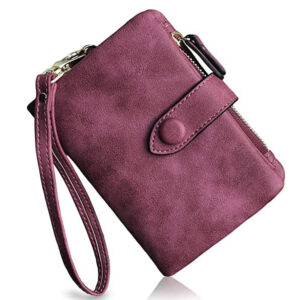 Cartera de piel plegable para mujer con ranuras para tarjetas