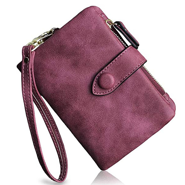 Cartera de piel plegable para mujer con ranuras para tarjetas