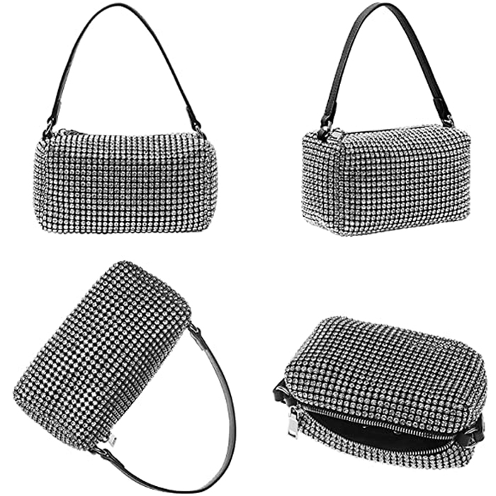 Cartera de noche con diamantes de imitación y asa superior - Imagen 5